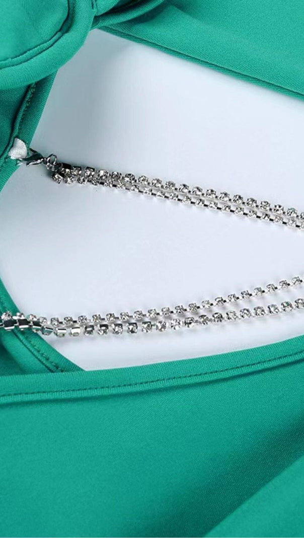 Polyesterl Side Hollew Sexy Chain Dress in Green