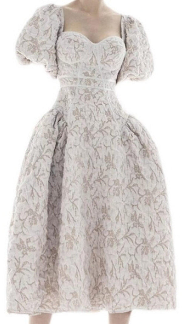 AIIZIE PUFF SLEEVE BUTTERFLY TIE MIDI DRESS IN IVORY - product image