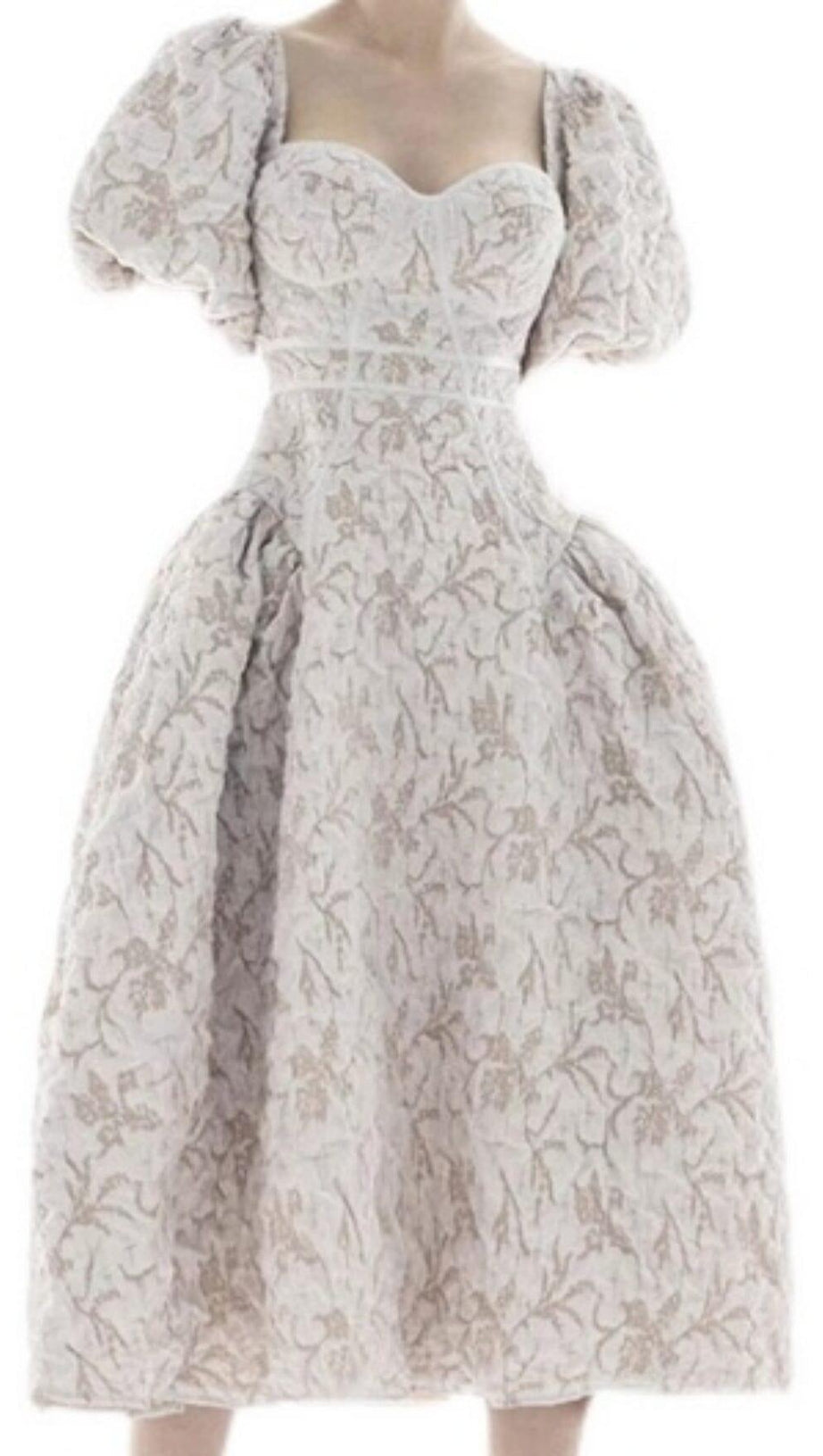 MIDIKLEID MIT PUFFÄRMELN UND SCHMETTERLINGSSCHNÜRUNG IN ELFENBEIN