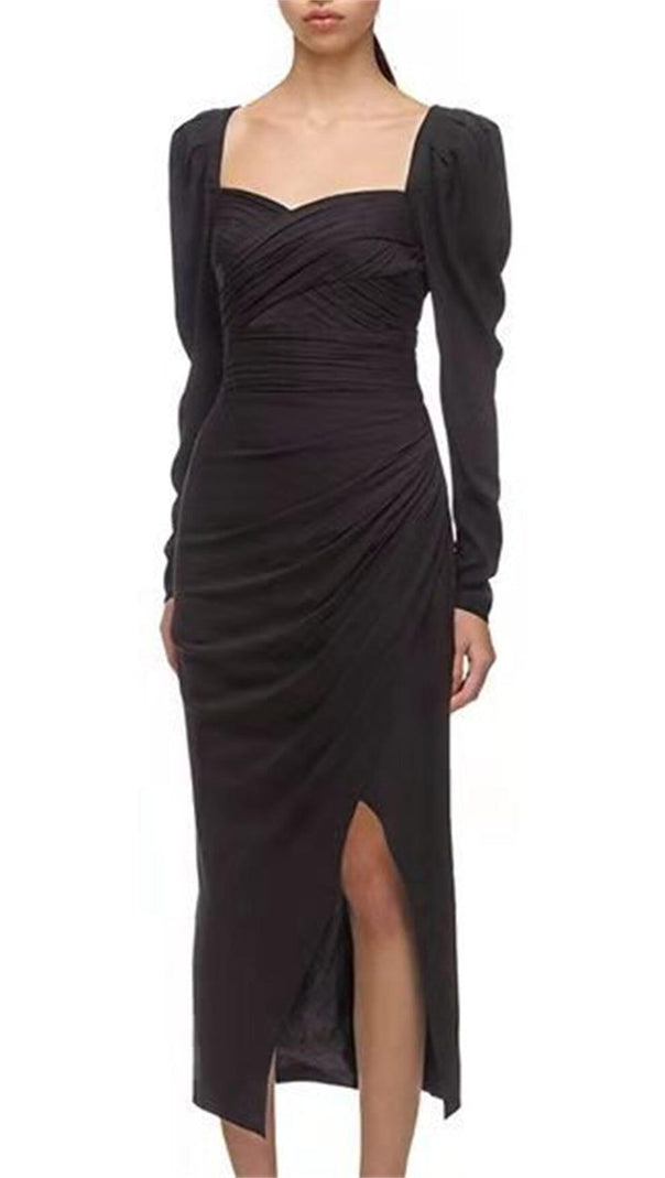 AIIZIE LONG SLEEVE SQUARE COLLAR MIDI DRESS IN BLACK - product image
