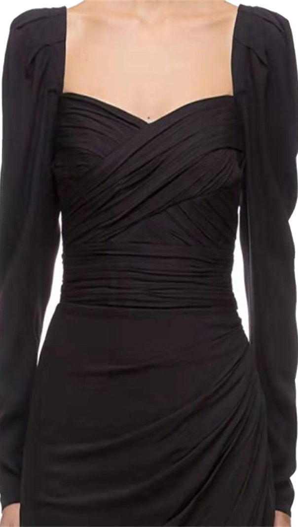 AIIZIE LONG SLEEVE SQUARE COLLAR MIDI DRESS IN BLACK - product image