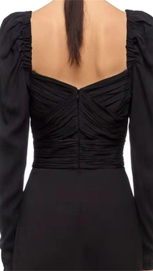 AIIZIE LONG SLEEVE SQUARE COLLAR MIDI DRESS IN BLACK - product image