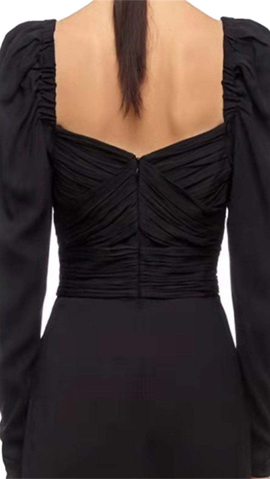 LONG SLEEVE SQUARE COLLAR MIDI DRESS IN BLACK