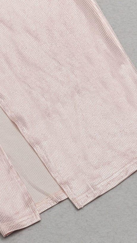 ONE-SHOULDER LONG-SLEEVE SILK SLIT DRESS