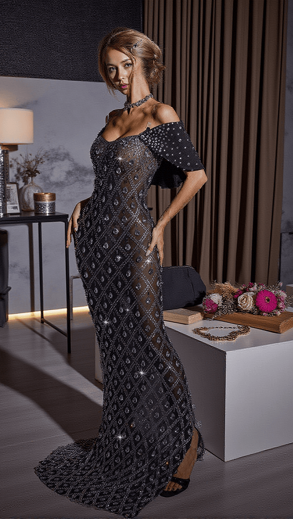 AIIZIE LUCCA RHINESTONE MESH MAXI DRESS - product image
