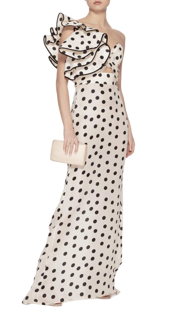 AIIZIE CROSS-SHOULDER FISHTAIL DRESS IN POLKA DOT - product image