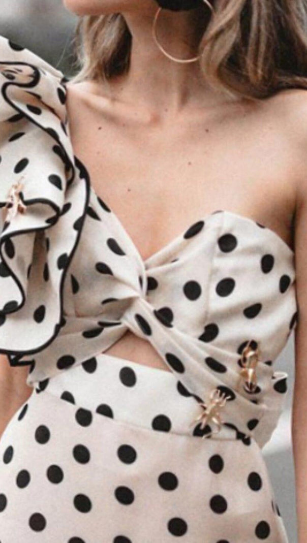 AIIZIE CROSS-SHOULDER FISHTAIL DRESS IN POLKA DOT - product image