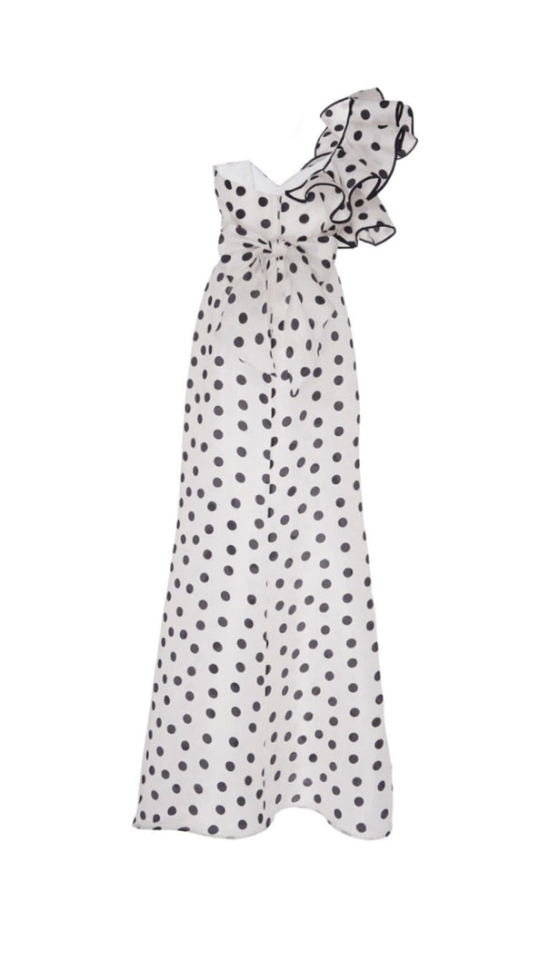 AIIZIE CROSS-SHOULDER FISHTAIL DRESS IN POLKA DOT - product image
