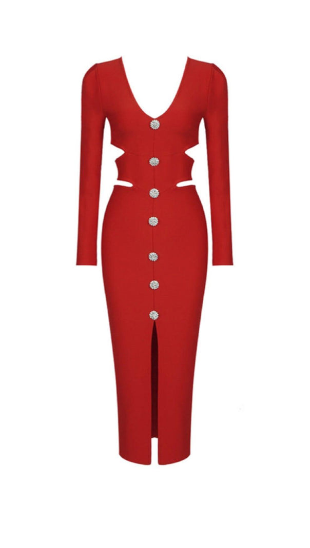 AIIZIE HOLLOW SLIM-FIT DRESS IN RED - product image