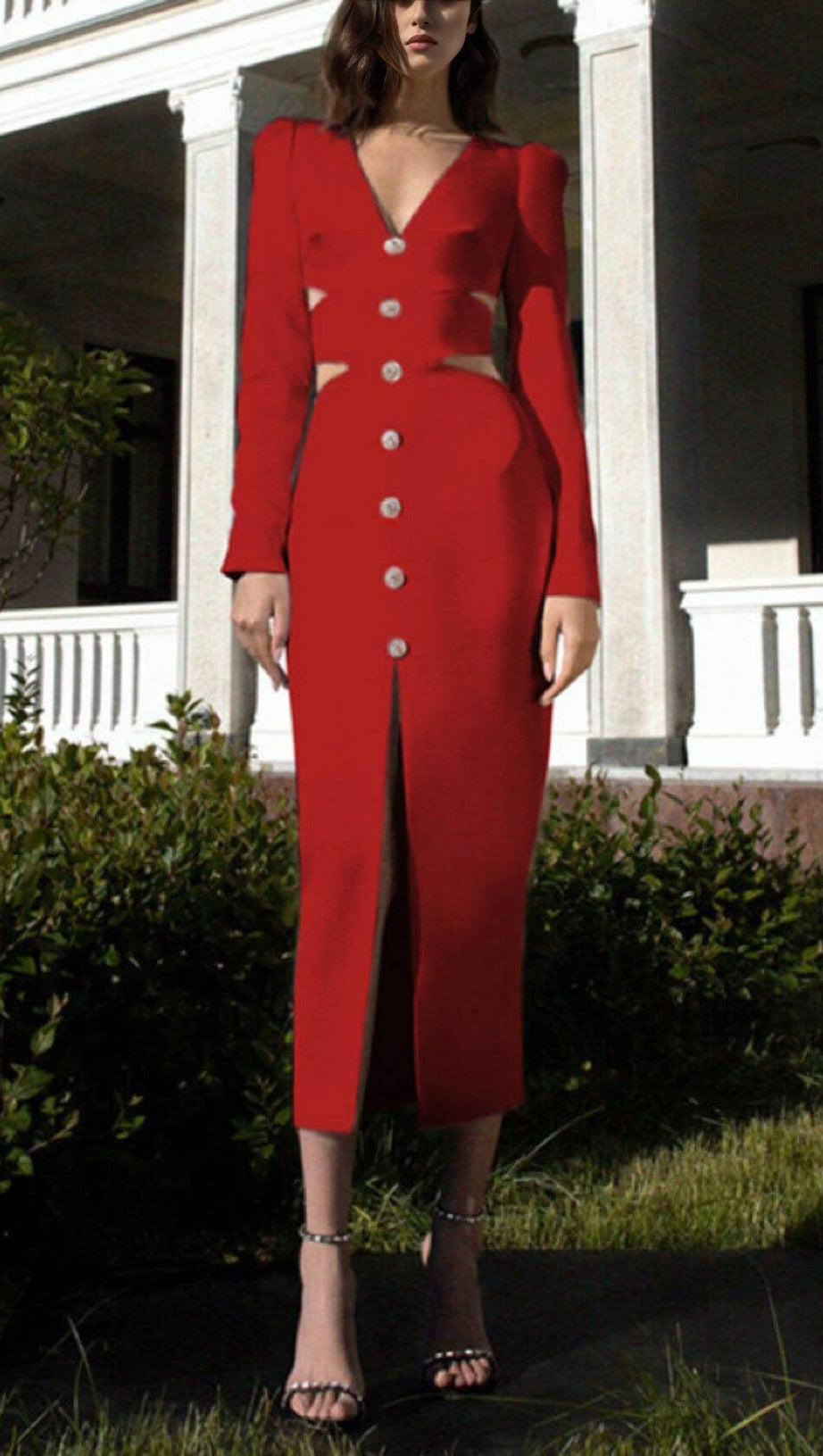 HOLLOW SLIM-FIT DRESS IN RED