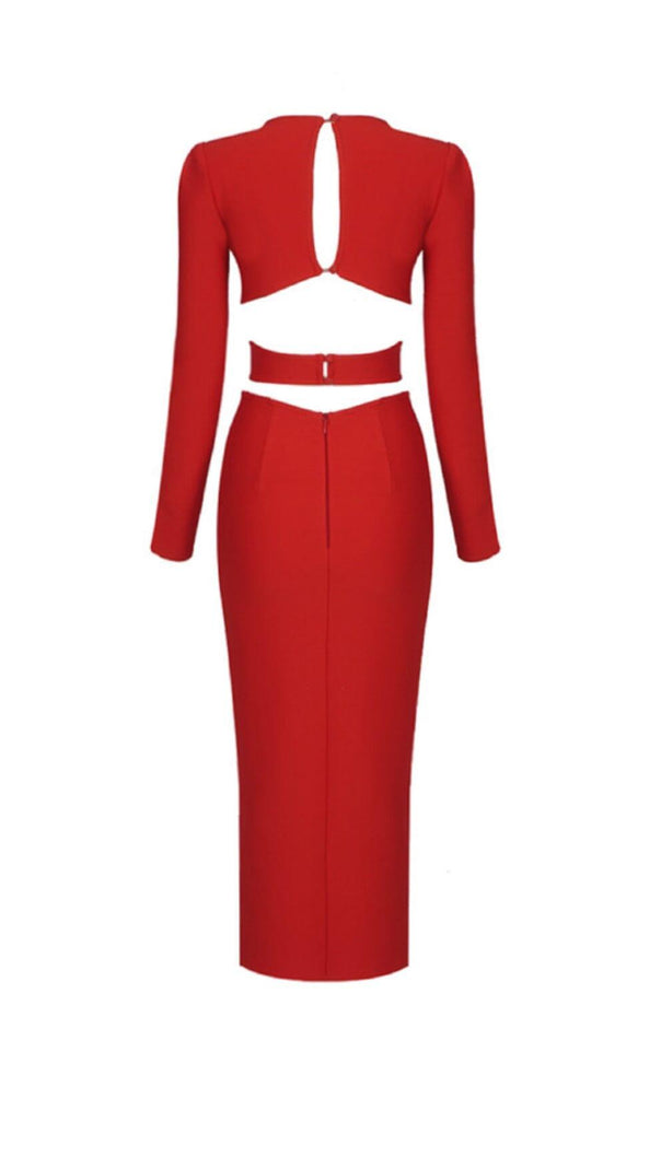 AIIZIE HOLLOW SLIM-FIT DRESS IN RED - product image