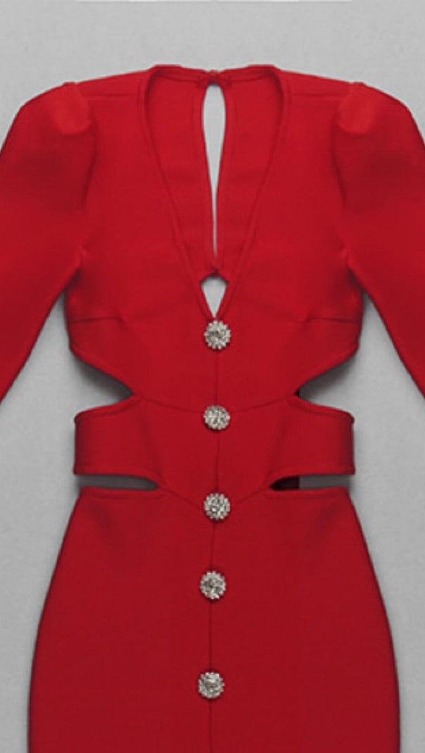 AIIZIE HOLLOW SLIM-FIT DRESS IN RED - product image