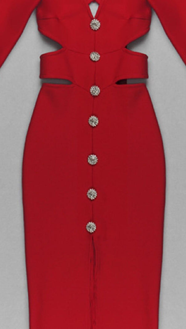 AIIZIE HOLLOW SLIM-FIT DRESS IN RED - product image