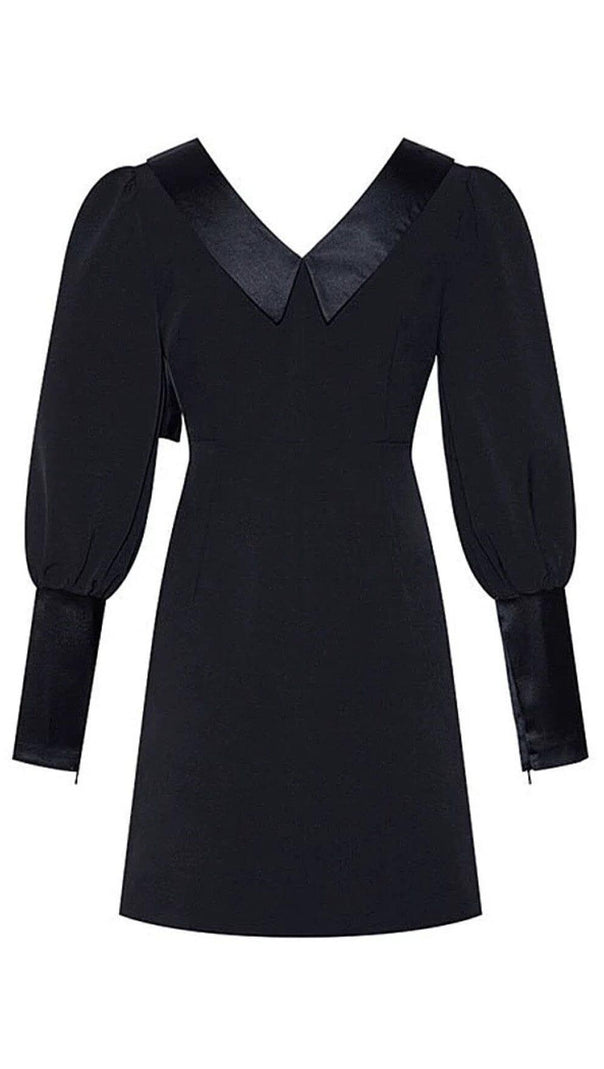 AIIZIE DIAMOND-BUTTON BOW LATERN SLEEVE IRREGULAR SUIT DRESS IN BLACK - product image