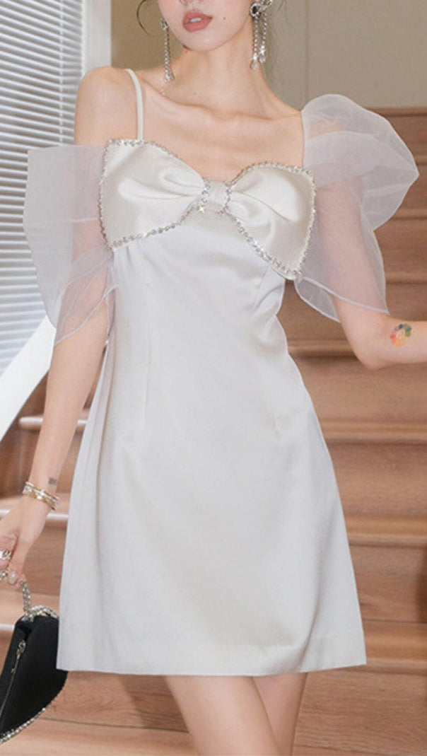 AIIZIE WHITE PUFF SLEEVE BOW DRESS - product image