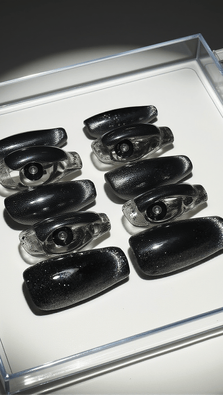 BLACK CAT EYE CRYSTAL HANDMADE PRESS ON NAILS