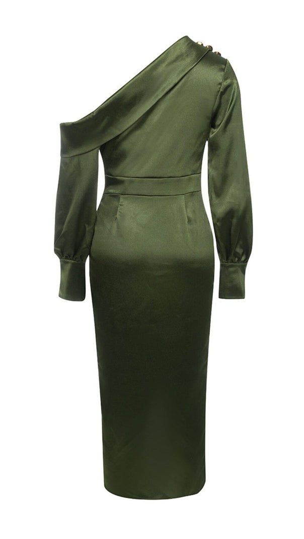 AIIZIE ONE-SHOULDER LONG-SLEEVE SILK PLEATED HIP DRESS - product image