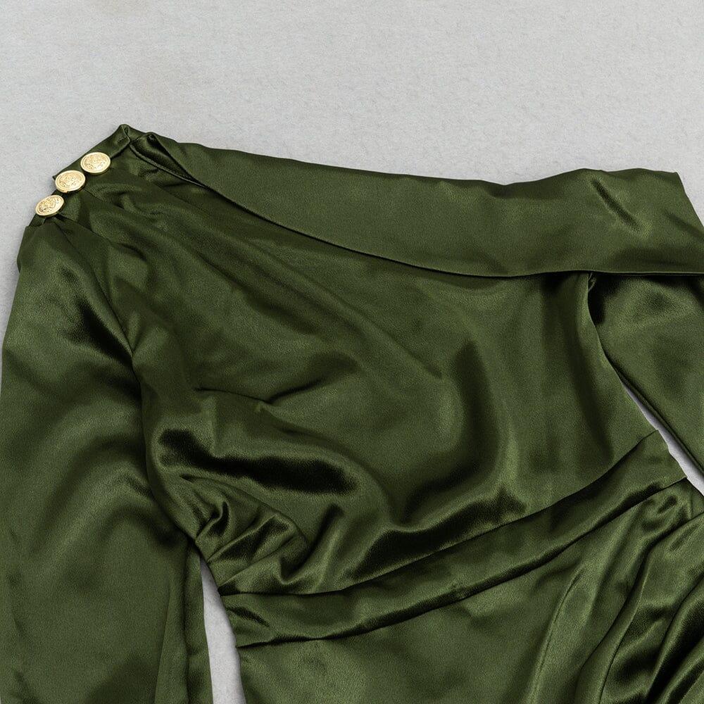 AIIZIE ONE-SHOULDER LONG-SLEEVE SILK PLEATED HIP DRESS - product image