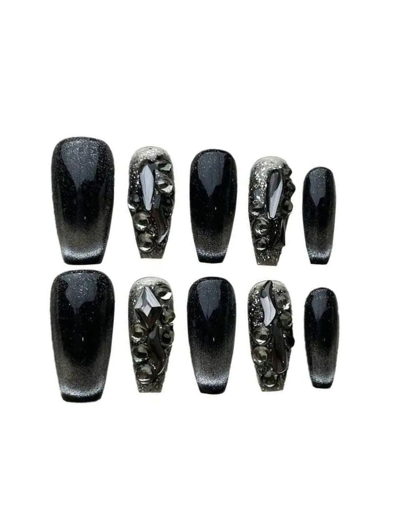 Black Cat Eye Crystal Handmade Press On Nails