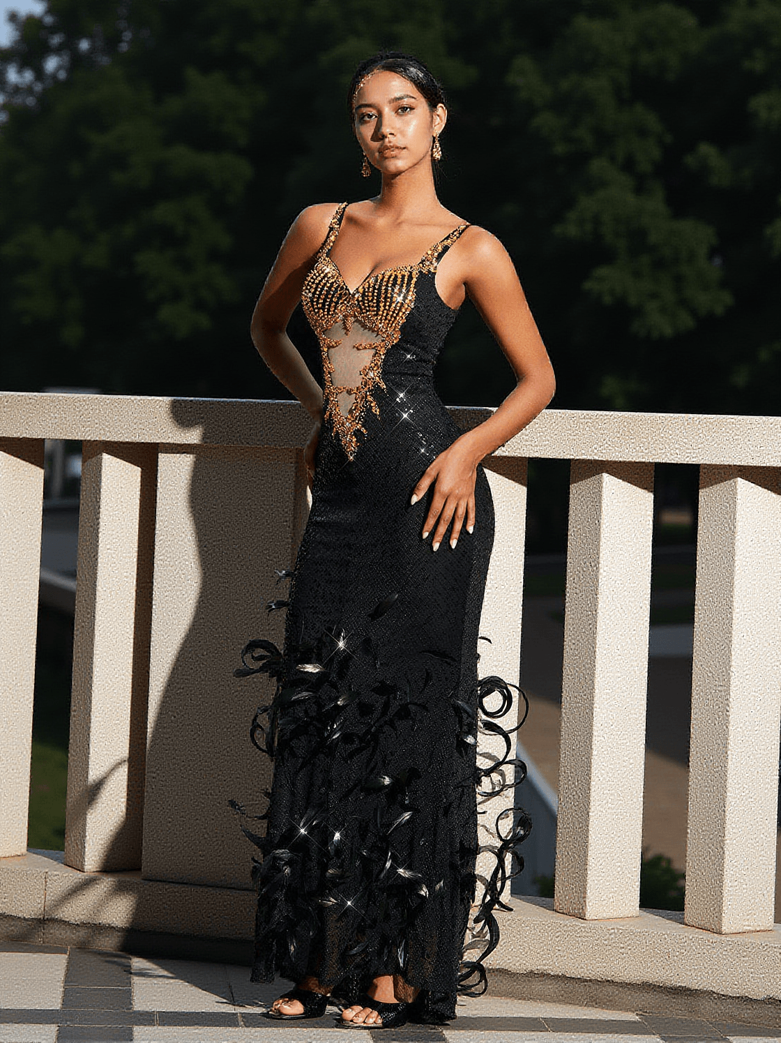 ABITO ZANE CON STRASS E PIUME E PAILLETTES