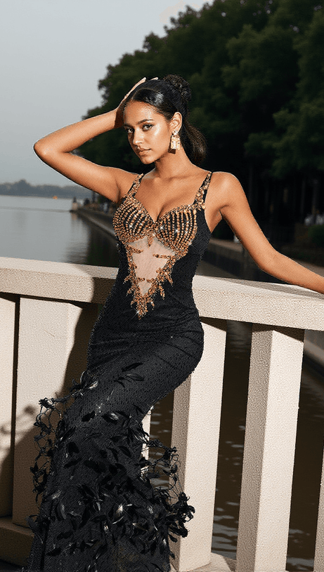 ABITO ZANE CON STRASS E PIUME E PAILLETTES