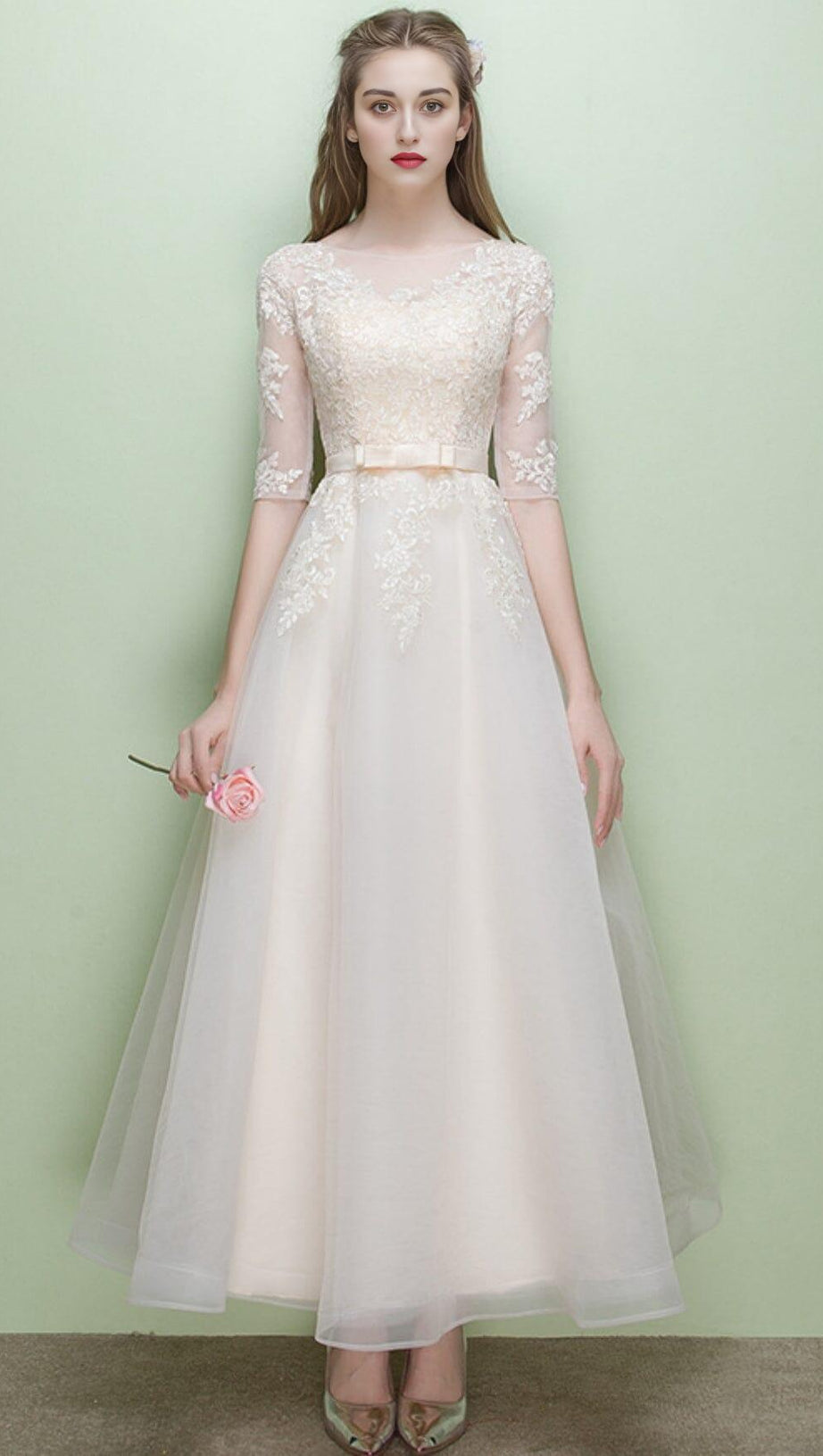 SWEET BRIDEMAID LACE HALF SLEEVES MAXI DRESS IN WHITE