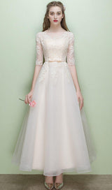 SWEET BRIDEMAID LACE HALF SLEEVES MAXI DRESS IN WHITE