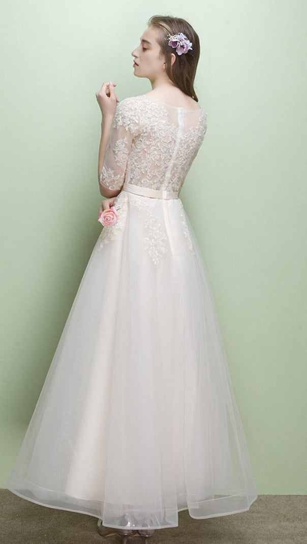 AIIZIE SWEET BRIDEMAID LACE HALF SLEEVES MAXI DRESS IN WHITE - product image