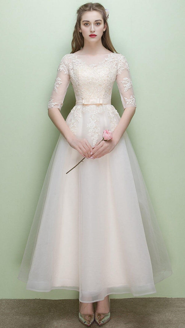 AIIZIE SWEET BRIDEMAID LACE HALF SLEEVES MAXI DRESS IN WHITE - product image