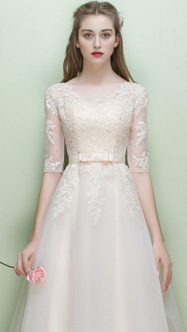 AIIZIE SWEET BRIDEMAID LACE HALF SLEEVES MAXI DRESS IN WHITE - product image