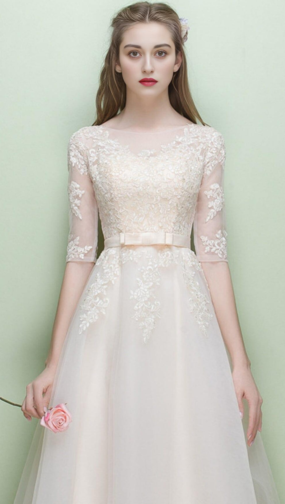 SWEET BRIDEMAID LACE HALF SLEEVES MAXI DRESS IN WHITE