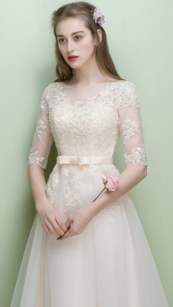 AIIZIE SWEET BRIDEMAID LACE HALF SLEEVES MAXI DRESS IN WHITE - product image