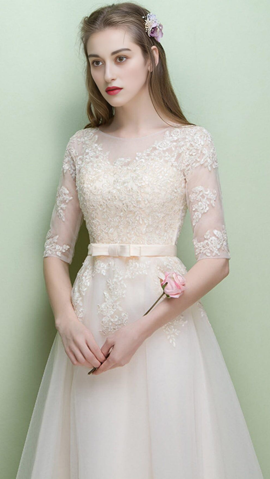 SWEET BRIDEMAID LACE HALF SLEEVES MAXI DRESS IN WHITE