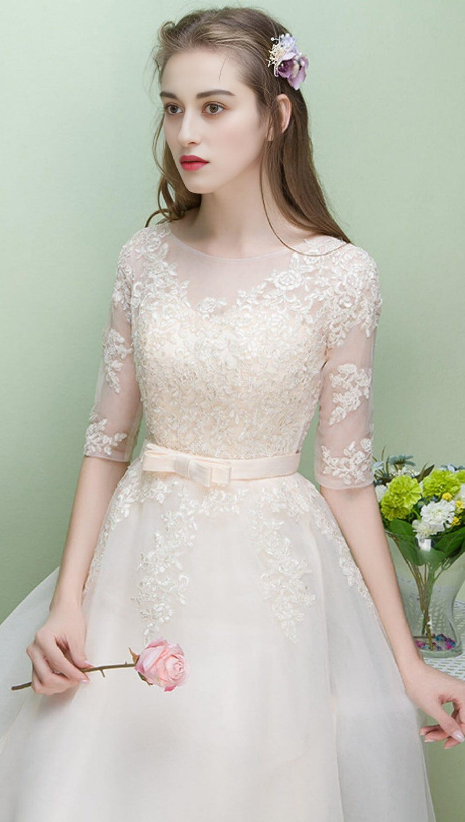 SWEET BRIDEMAID LACE HALF SLEEVES MAXI DRESS IN WHITE