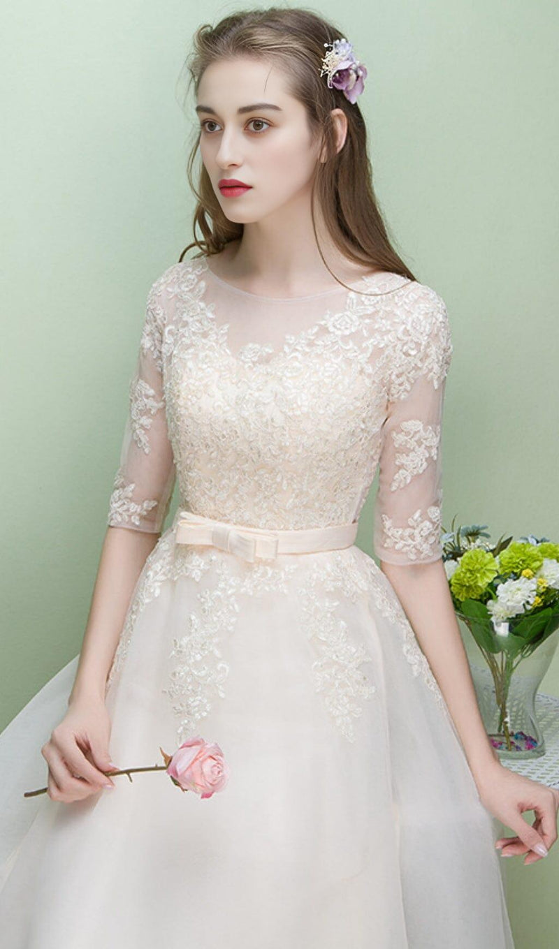 SWEET BRIDEMAID LACE HALF SLEEVES MAXI DRESS IN WHITE