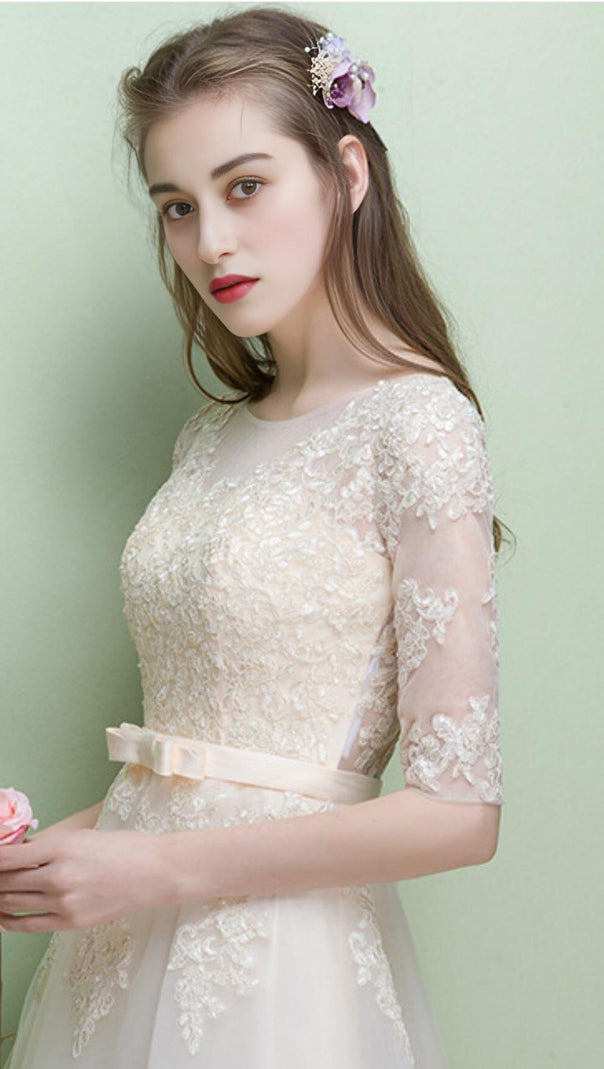 AIIZIE SWEET BRIDEMAID LACE HALF SLEEVES MAXI DRESS IN WHITE - product image