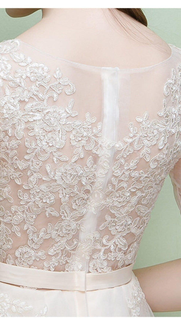 AIIZIE SWEET BRIDEMAID LACE HALF SLEEVES MAXI DRESS IN WHITE - product image