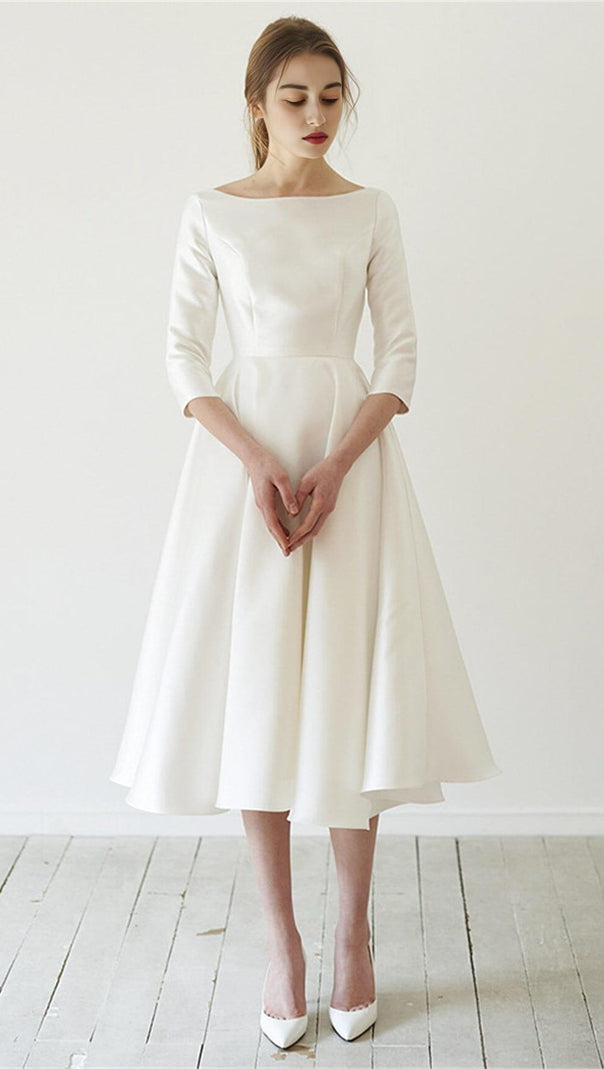 AIIZIE ELEGANT SATIN LONG SLEEVES MIDI DRESS IN IVORY - product image