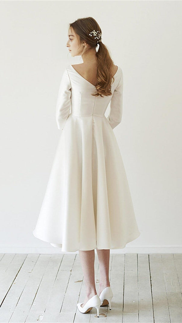 AIIZIE ELEGANT SATIN LONG SLEEVES MIDI DRESS IN IVORY - product image