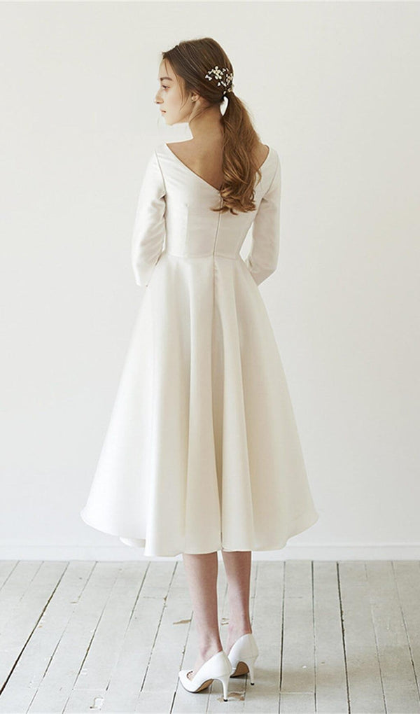 ELEGANT SATIN LONG SLEEVES MIDI DRESS IN IVORY