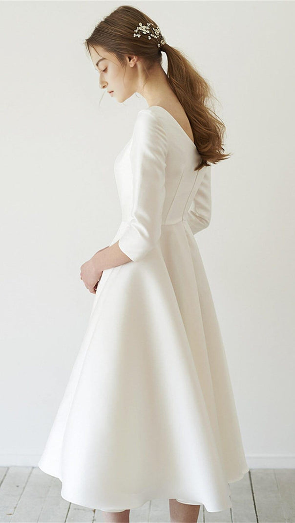 AIIZIE ELEGANT SATIN LONG SLEEVES MIDI DRESS IN IVORY - product image