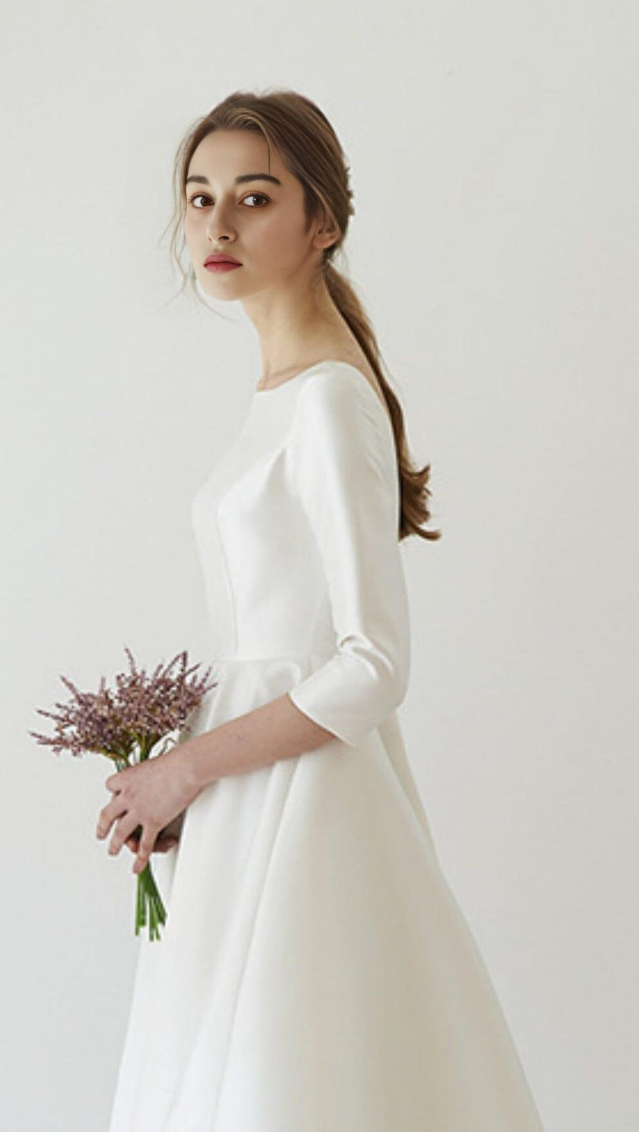 ELEGANT SATIN LONG SLEEVES MIDI DRESS IN IVORY