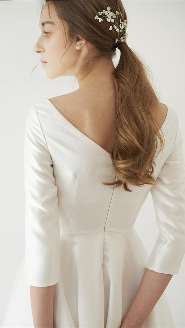 AIIZIE ELEGANT SATIN LONG SLEEVES MIDI DRESS IN IVORY - product image