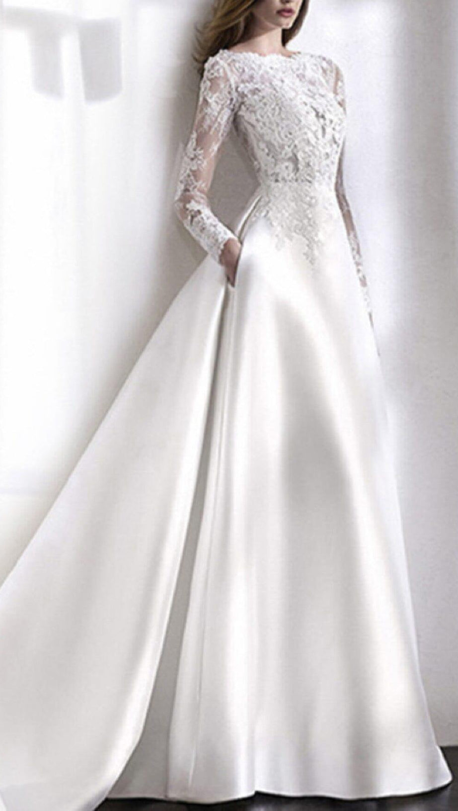  LACE STITCHED WEDDING DRESS IN WHITE