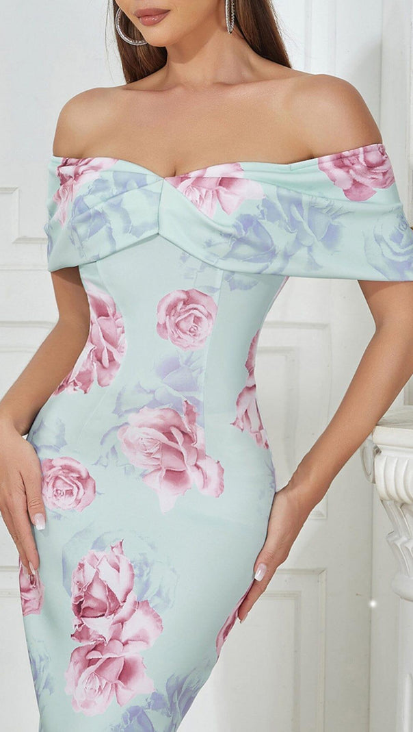 AIIZIE ONE SHOULDER STRAPLESS TIGHT PRINTED MIDI DRESS - product image