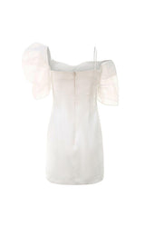 WHITE PUFF SLEEVE BOW DRESS