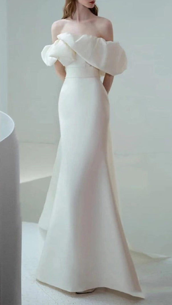 AIIZIE IRREGULAR NECKLINE RIBBON MAXI DRESS IN WHITE - product image