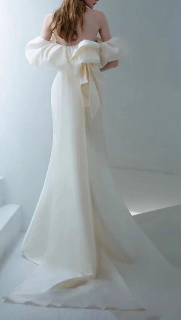 AIIZIE IRREGULAR NECKLINE RIBBON MAXI DRESS IN WHITE - product image