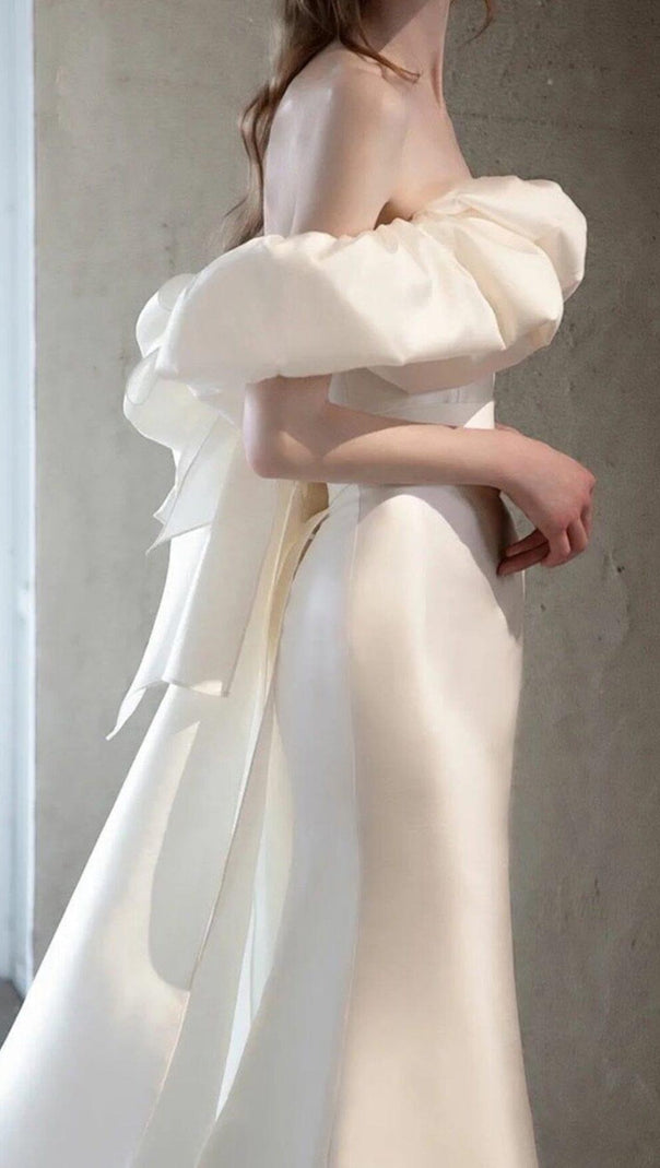 AIIZIE IRREGULAR NECKLINE RIBBON MAXI DRESS IN WHITE - product image