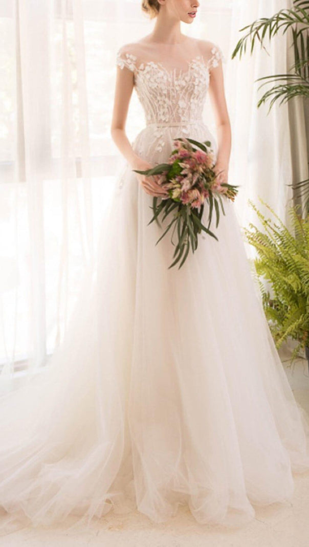 AIIZIE LACE PETAL-MESH MAXI DRESS IN WHITE - product image